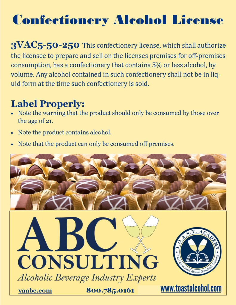 Confectionary License from ABC Consulting of Virginia. Crystal Stump